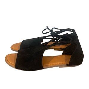 Universal Thread Microsuede Flats Slingback Shoes 6.5 Black Lace Up Open Toe